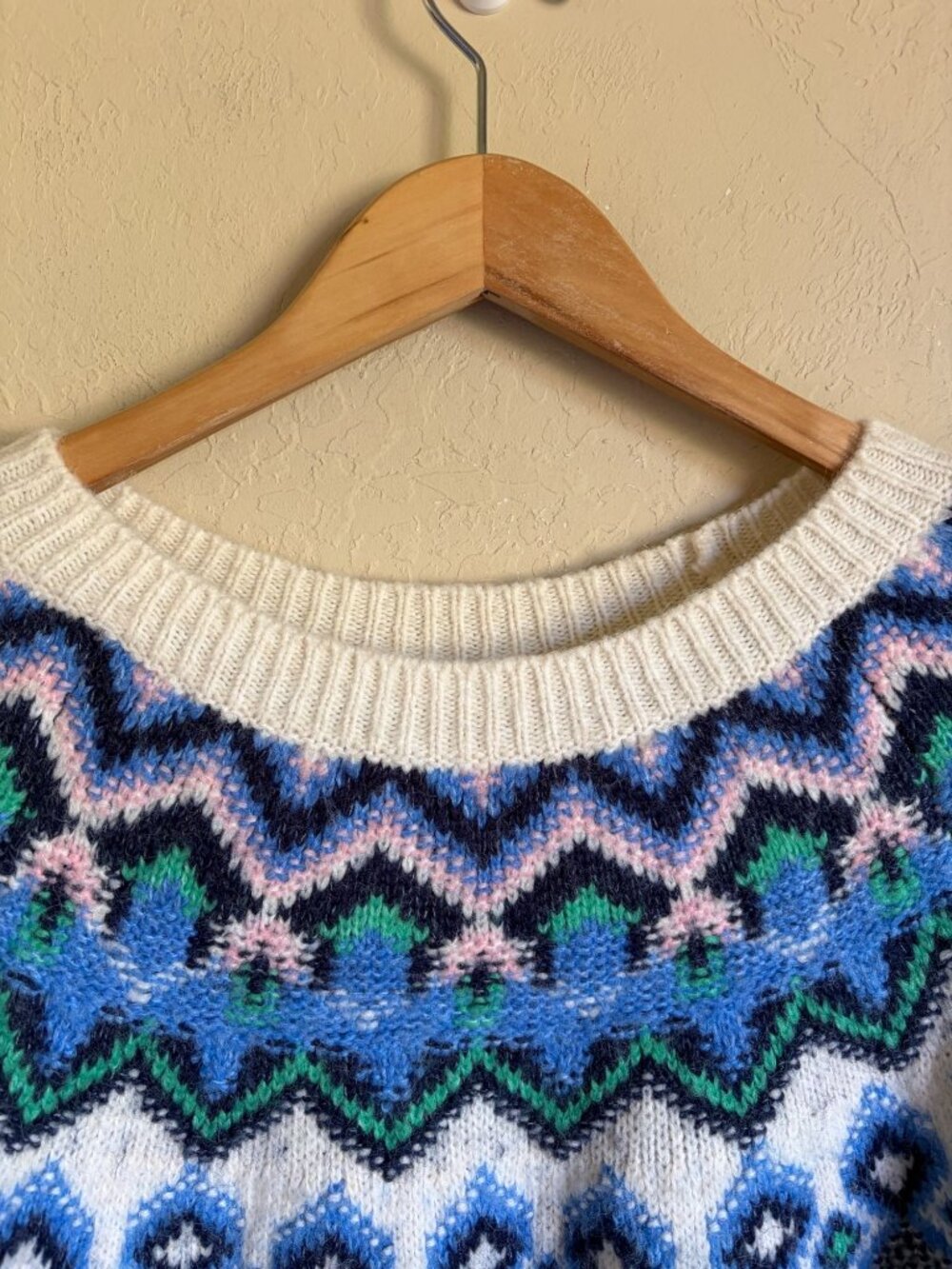 Old Navy XL Fair Isle Wool Blend Pullover Sweater Blue Cream - Picture 3 of 8